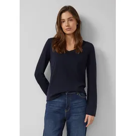 s.Oliver Feinstrickpullover mit V-Ausschnitt und Rollkante am Saum Blau S