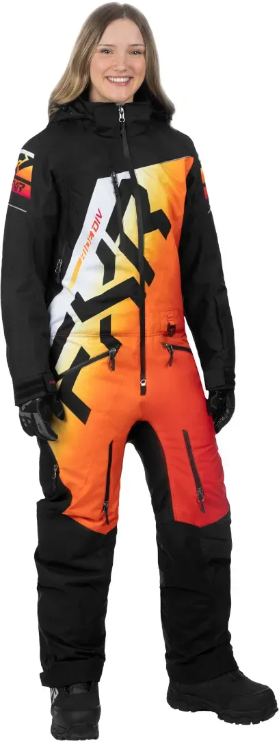 FXR CX Lite Sunrise Dames sneeuwscooterpak uit één stuk, zwart-wit-oranje, 12 Voorvrouw