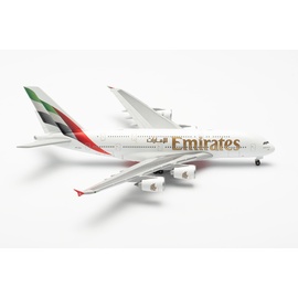 HERPA Modellflugzeug Emirates Airbus A380 - newColors - A6-EOG Miniatur im Maßstab 1:500, Sammlerstück, Modell ohne Standfuß, Metall