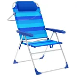 marbueno Klappstuhl 5 Positionen Aluminium mit Kissen Streifen Blau Strand und Pool 67X66X99 cm 10246 - Blau