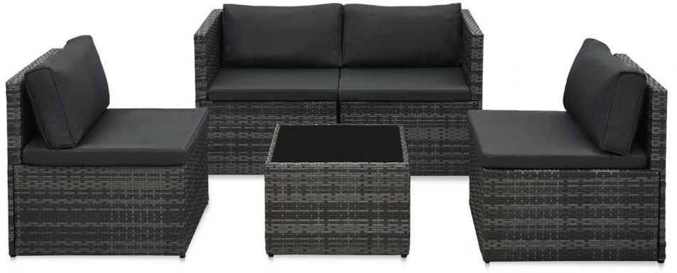 DOTMALL Gartenlounge-Set 5-tlg. Garten-Sofagarnitur mit Auflagen Poly Rattan Garten-Lounge-Set grau