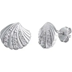 Paar Ohrstecker FIRETTI "Schmuck Geschenk Silber 925 Ohrschmuck Muschel", silber (silberfarben, kristallweiß, kristallweiß), Ohrringe, Damen, Silber 925 (Sterlingsilber), mit Zirkonia (synth.)