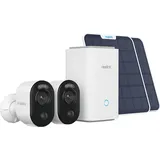 Reolink Hub1 mit 2 Argus Series B350 + Solar Panel 4K 8MP Akku Kamerasystem WLAN Outdoor, Überwachungskamera
