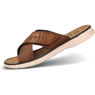 Bugatti Herren Sommer Pantoletten aus Leder und Textil, Cognac, 43