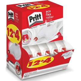 Pritt Korrekturroller ECO Flex Sideway, 12 + 4 Roller im Display, ergonomisches Design für seitliche Anwendung, Breite 4,2mm, Länge 10m, flexible Spitze, 9H PRKEM