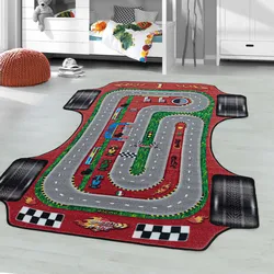 Kinderteppich AYYILDIZ TEPPICHE "PLAY 2907", rot, B:80cm H:6mm L:120cm, Polyamid, Teppiche, robuster Kurzflor, Rennstrecke, Autos, Kinderzimmer