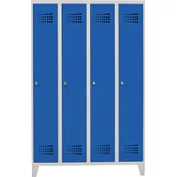 Stier Garderobenschrank Stahl 4 Abteile lichtgrau/enzianblau