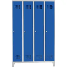Stier Garderobenschrank Stahl 4 Abteile lichtgrau/enzianblau