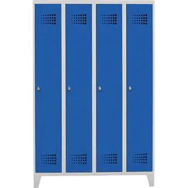 Stier Garderobenschrank Stahl 4 Abteile lichtgrau/enzianblau