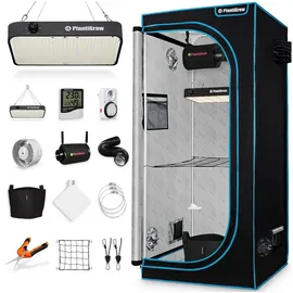 plantigrow Growbox Komplettset 150W LED Vollspektrum Dimmbar, Carbon-Filter, Ventilator, 80 x 80 x 180 cm Schwarz