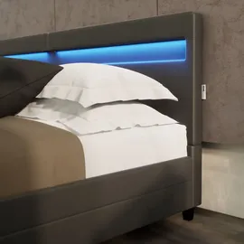 Home Deluxe LED Bett NUBE mit Schubladen 200x200cm - versch. Ausführungen - ohne Matratze - Dunkelgrau,