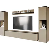 INOSIGN Wohnwand »PARIS, Vitrine Türanschlag links/rechts wechselbar«, (Komplett-Set, 4 St.), TV-Wand 260cm breite, grifflose Design, stehend und hängend montierbar, beige