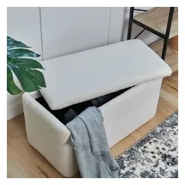 Svita Leaf Sitzbank Hocker mit Stauraum Aufbewahrungsbox mit Deckel Weiß