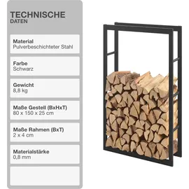 stado Kaminholzregal | Stahl | Schwarz | 80x150x25cm | Feuerholzregal | Brennholz