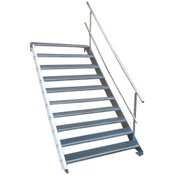 SRM Design Außentreppe 10 Stufen Stahltreppe einseitig. Geländer Breite 160 cm Höhe 150-200cm