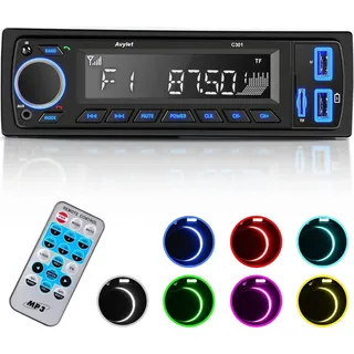 Avylet Autoradio Bluetooth 5.0 Avylet Carplay Freisprecheinrichtung, 7 Farben FM Autoradio 1 Din mit 2 USB/AUX/Speicherkarte/MP3-Player