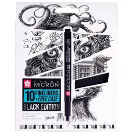 Sakura Pigma Micron Fineliners 10er Set + Etui | Wasserfeste schwarze Tinte, verschiedene Größen | Stifte zum Schreiben, Zeichnen & Journaling