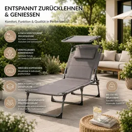 BigDean Sonnenliege 193 x 59 x 45 cm Grau