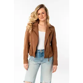 Mauritius Lederjacke "MWAmita OT", Damen, Gr. L, braun (cognac), Obermaterial: 100% Schafsleder. Futter: 100% Baumwolle. Ärmelfutter: 100% Polyester, unifarben, figurbetont taillenlang, Jacken, mit asymmetrischem Reißverschluss