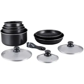 HERZBERG HG-5000: 10-Teiliges Kochgeschirrset mit Marmorbeschichtung schwarz - Schwarz