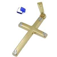 unbespielt Kreuzanhänger Anhänger Kreuz Bicolor matt 375 Gold 22 x 13 mm kl. Schmuckbox, Goldschmuck für Damen und Herren goldfarben