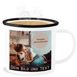 Emaille Becher Blechbecher - eigenem - Foto Bild Geschenk - 300 ml - Weiß Schwarz - fototasse tassen bedrucken selbst drucken fotos tasse fototassen selber gestalten foto-becher personalisiertes