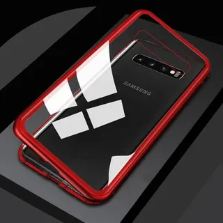 Für Samsung Galaxy S10e G970F 5.8 Zoll Magnet / Metall / Glas Case Bumper Rot / Transparent Tasche Hülle Neu