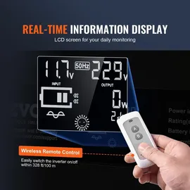 Vevor Wechselrichter mit reiner Sinuswelle 3000W DC12V AC 230 V Spannungswandler 2 AC-Steckdosen 2 USB-Anschlüssen 1 Typ-C-Anschluss LCD-Display und Fernbedienung für große Haushaltsgeräte