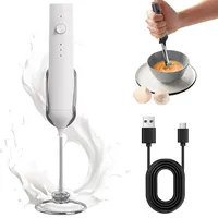 Milchaufschäumer Stab Wiederaufladbar mit 3 Geschwindigkeiten, Elektrisch Milchaufschäumer Stab Hand Held Milchschäumer für Heiße Schokolade Kaffee Latte Cappuccino Matcha Eier Schlagen (Weiß)