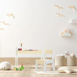 Relaxdays Kindersitzgruppe Set Tisch und Stuhl MDF beige-weiß