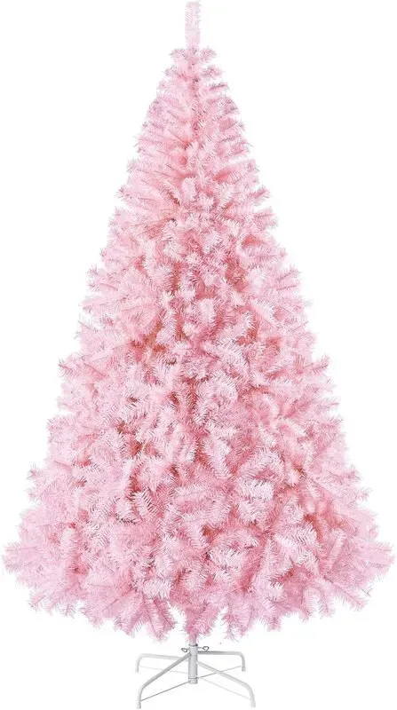 Yaheetech Künstlicher Weihnachtsbaum, 2,13 m (7FT), mit Scharnierfunktion und 1446 PVC-Spitzen, inklusive klappbarem Stand in Rosa