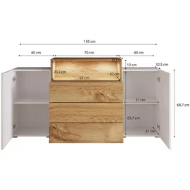 P & B Sideboard Urban III mit LED ca. 150x69 cm Weiß/Eiche Wotan,