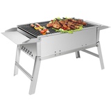 SunJas Holzkohlegrill CA-14, Edelstahl Grill Tischgrill Faltbar BBQ Klappgrill Campinggrill silberfarben