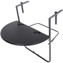 Hochwertiger Balkon Tisch Beistell Ablage Rattan Optik Stahl schwarz klappbar