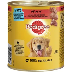 Pedigree Classic 3 Sorten Fleisch Hundenassfutter Sparpaket 24 x 800 Gramm