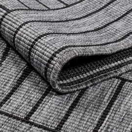 Carpet City Outdoor Teppich Wetterfest 160 cm Rund - Grau-Anthrazit - Wendeteppich, Beidseitiges Geometrisches Muster - Balkonteppich Wasserfest Outdoor - Terrassenteppich