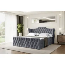altdecor Boxspringbett VILA-Z, Polsterbett mit Kopfteil, Bettkasten, Fußteil - Hart (H4) Matratze - 160x200 - Dunkelgrau Samt - Dunkelgrau
