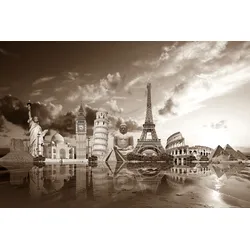 Fototapete PAPERMOON "Sehenswürdigkeiten Sepia", bunt, B:2,50m L:1,86m, Vlies, Tapeten