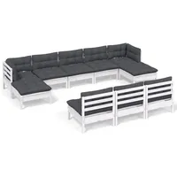 vidaXL Garten-Lounge-Set 10-tlg. weiß Kiefernholz