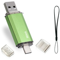 Type C USB Stick 64 GB, OTG USB C Memory Stick 64 GB 2-in-1 Type C Flash Drive 64 GB Mini Memory Stick External Pen Drive for MacBook Pro, Android Mobile Phone, Pad, Laptop and Computer (Green)