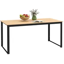 Outsunny Gartentisch für 6 Personen 160 x 80 cm Wetterfest Balkontisch mit Holzoptik Lamellendesign, Buffettisch Metall, 80x75x160 Gartenmöbel, Gartentische, Gartentische