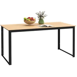 Outsunny Gartentisch für 6 Personen 160 x 80 cm Wetterfest Balkontisch mit Holzoptik Lamellendesign, Buffettisch Metall, 80x75x160 Gartenmöbel, Gartentische, Gartentische