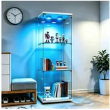 Simurq Glasvitrine mit LED Beleuchtung Standvitrine mit Glastür,Eckvitrine Glas (1-2 Packungen, Vitrinenschrank mit 1 türen,Schloss) Glas vitrine aus Gehärtetes Glas,Sammlervitrine Stehend weiß 42 cm x 125 cm x 36 cm
