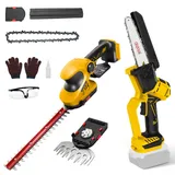 6 Zoll Mini Akku Kettensäge kompatibel mit Dewalt 18V 20V (Ohne akku), Bürstenlose Elektro Kettensäge, 2 IN 1 Sicherheitsschloss Batterie astsäge Säge Grasschere Heckenschere