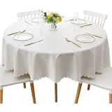 Jeloris Runde wasserfeste Vinyl-Tischdecke, fleckenresistente schwere Plastik-Tischdecke, abwischbare, auslaufsichere, ölfeste Vinyl-Tischdecke für Küche, Esszimmer, Partys, Hochzeiten (140 cm, Weiß)