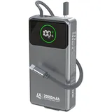 DUDAO K31 Pro Powerbank 20000 mAh 45W mit integriertem USB-C Kabel Grau
