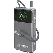 DUDAO K31 Pro Powerbank 20000 mAh 45W mit integriertem USB-C Kabel Grau