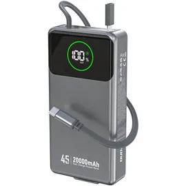 DUDAO K31 Pro Powerbank 20000 mAh 45W mit integriertem USB-C Kabel Grau