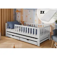 Kids Collective Kinderbett mit Ausziehbett und zwei Schubladen, Rausfallschutz,