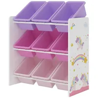 [en.casa] Kinderregal Muxía mit 9 Ablagekisten Einhorn-Motiv 60 x 62 x 26,5 cm - Rosa